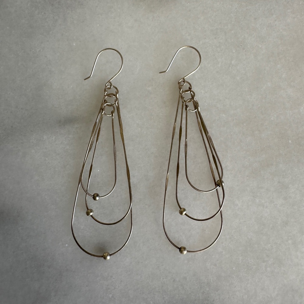 VINTAGE • Silver Drop Earrings Delicate Bohemian Dangle Boho Dainty Hook Hippie